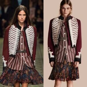 Burberry 2016 Runway Burgundy Doeskin Wool Cavalry Military Jacket size US 4